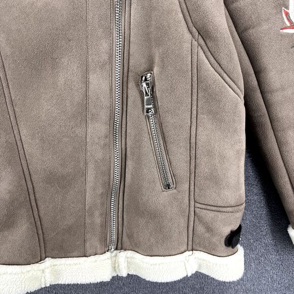 DRIFTWOOD Jacket womens Small faux‎ suede beige embroidered sleeves Fleece lined - Picture 5 of 16